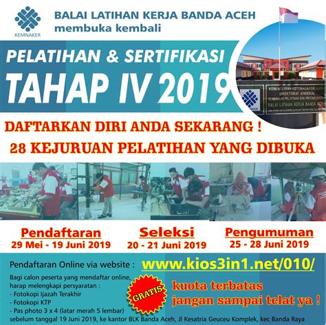 Dimana pendaftaran seleksi calon pegawai negeri sipil atau cpns 2019 segera dibuka. Pembukaan Pendaftaran PBK Tahap IV - BLK Banda Aceh