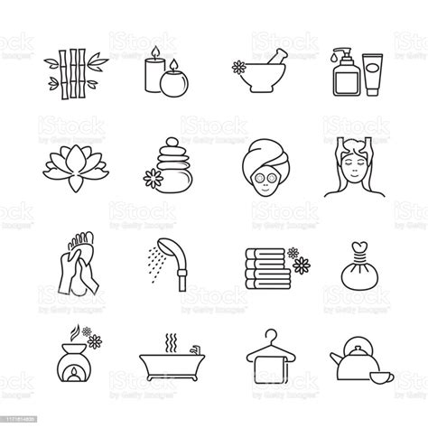 Spa Massage Therapy Cosmetics Icons Stock Illustration Download Image Now Adult Bamboo