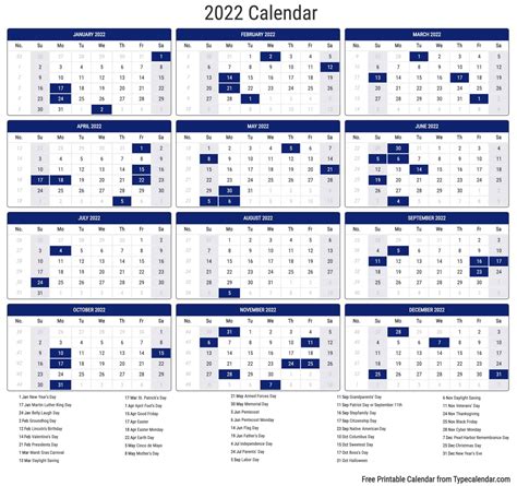 14 Calendar 2022 With Holidays Printable Pics All In Here Free