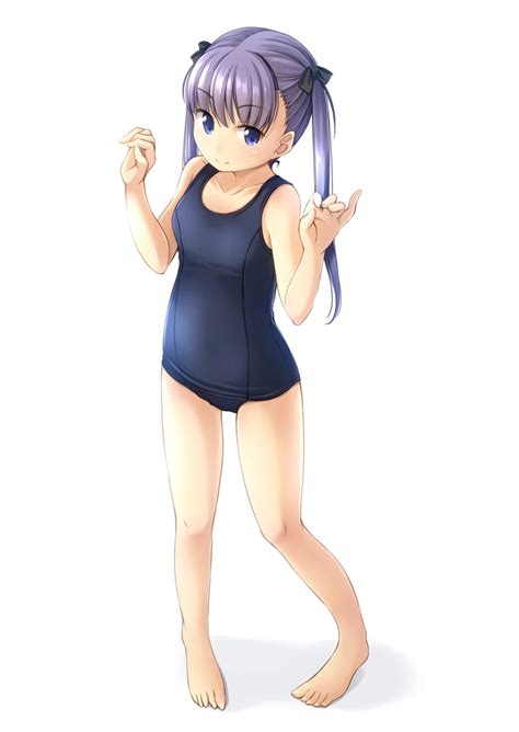 Safebooru 1girl Blue Swimsuit Flat Chest Full Body Highres Long Hair