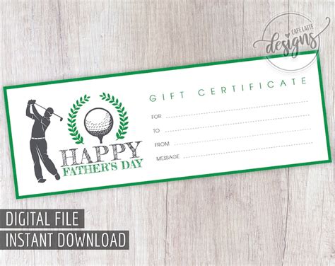 Fathers Day T Certificate Golf Player Printable T Etsy Canada