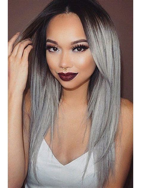 Straight Silky Grey Womens Wigs Lace Front Hairstyle