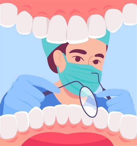 Free Vector Cartoon Dentist In Mask Looking Into Open Mouth Of