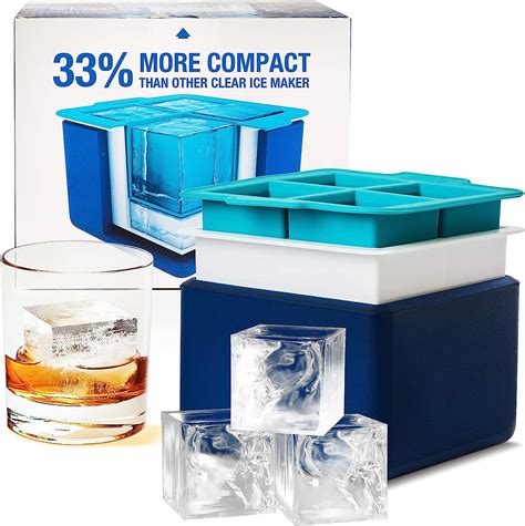 Clear Big Ice Cube Maker Silicone Mold Trays Makes 4 Large Crystal