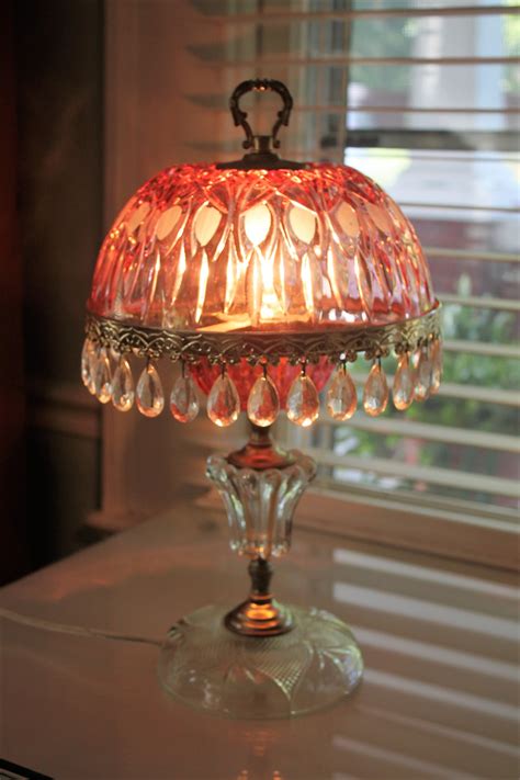 Working Vintage Crystal Glass Prism Rose Boudoir 14 Table Lamp Made In
