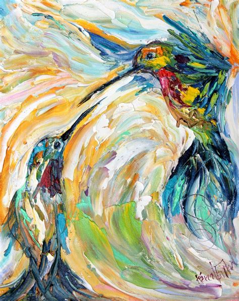 Bird Painting Original Impasto Abstract Hummingbirds Oil