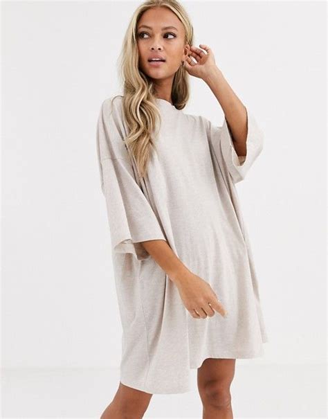 Asos Design Oversized T Shirt Dress In Oatmeal Asos Oversized T