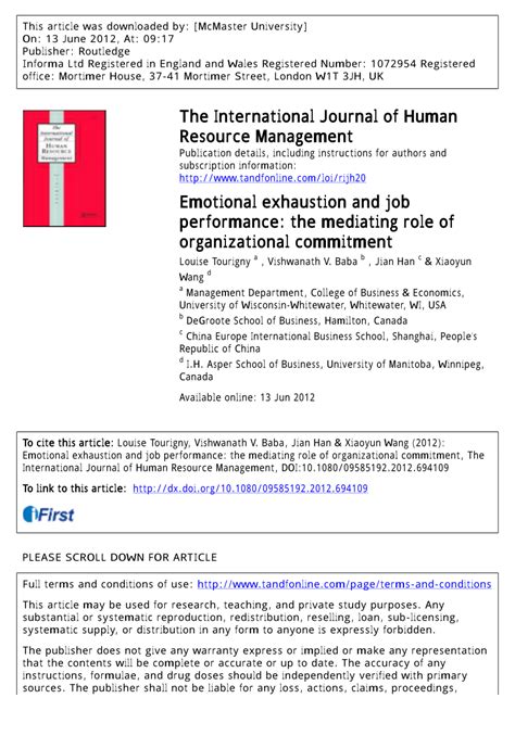 (PDF) Emotional exhaustion and job performance: The ...