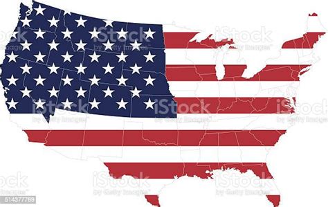 High Quality United States Map Of America With Flag Style Stock