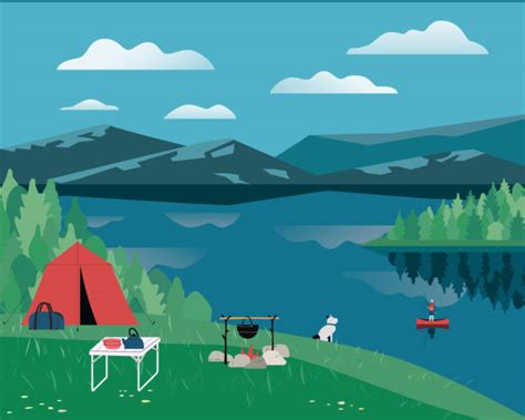 Top Mountain Lake Scene Clip Art Vector Graphics And