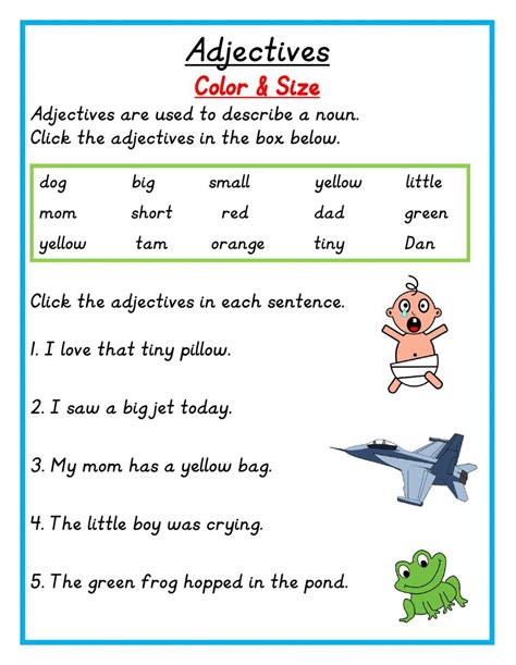 Adjectives Color And Size Worksheet Adjective Worksheet Describing