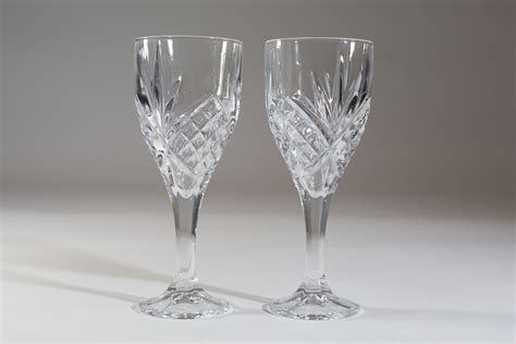 Vintage Crystal Wine Glasses 8 Ounce Pair Of Diamond Starburst Glass