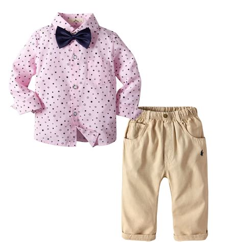 2019 Baby Boy Clothing Sets Gentleman Clothes Cotton Pink Shirtelastic
