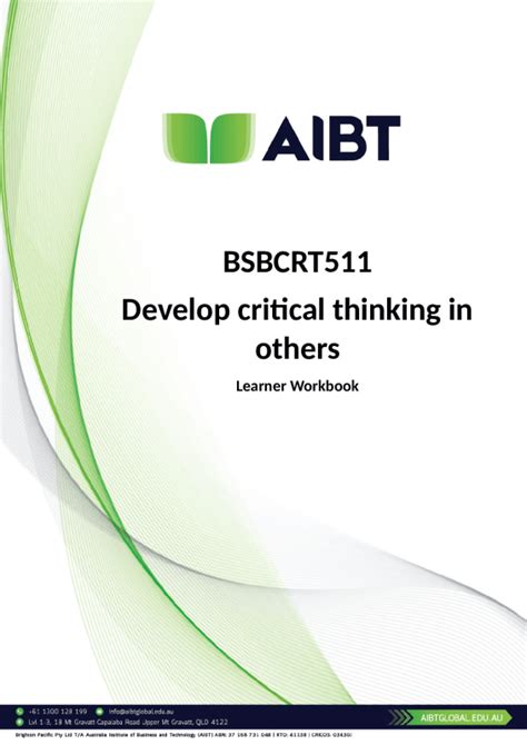 Jnb Misc Bsbcrt511 Develop Critical Thinking In Others Learner Workbook