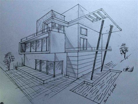Dream House Sketch Modern House Drawing Easy Img I