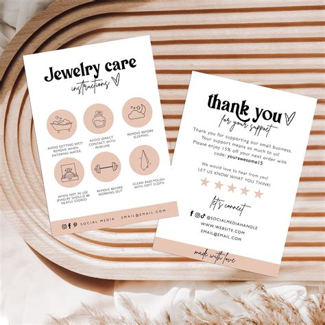 Editable Jewelry Care Card Template Printable Vertical Care Etsy In