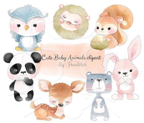 Cute Baby Animals Clip Art Animals Water Color Clipart Instant