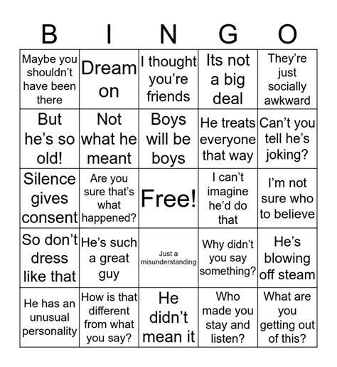 Harassment Bingo Card