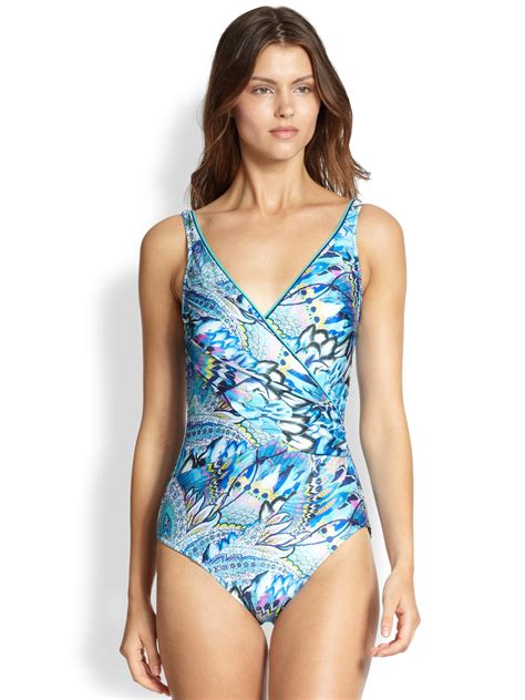 Gottex One Piece Sierra Surplice Swimsuit In Blue Lyst