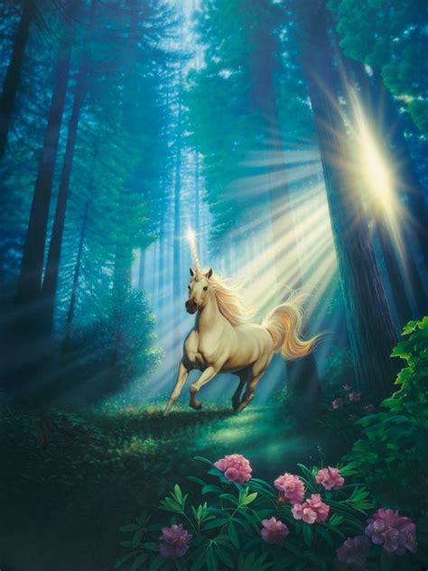 Unicorn Fantasy Forest Flower Beautiful Sunlight Wallpaper 1440x1925