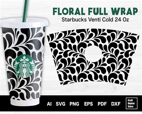 Full Wrap Floral Starbucks Cup Svg Flower Starbucks Cup Svg Etsy