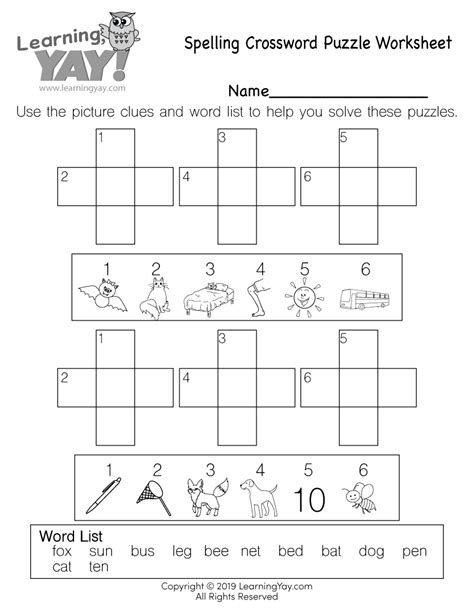 Crossword Puzzles For First Graders