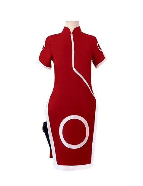 Japanese Anime Costume Haruno Sakura Cosplay Cheongsam For Girls Red Cheongsams Party Show Short