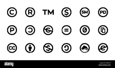 Licence And Copyright Sign Set With Trademark Creative Commons Public