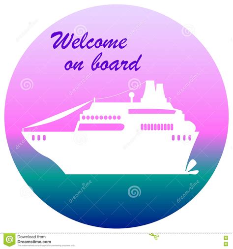 Cruise Liner Illustration With Text Place Welcome On Board Stock