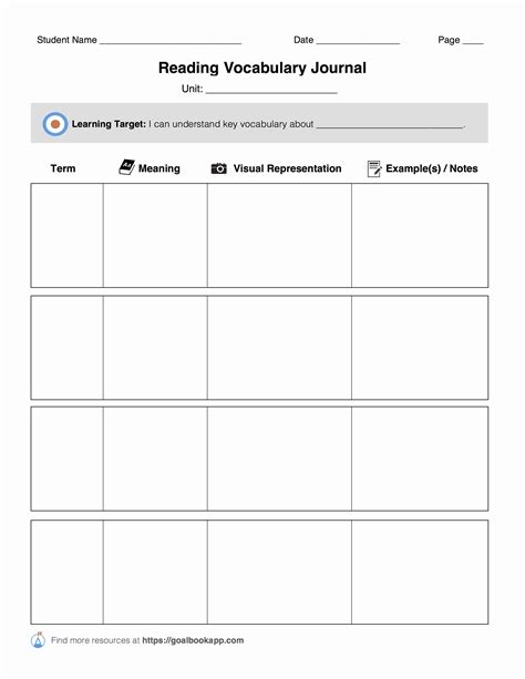Printable Blank Vocabulary Worksheet Template