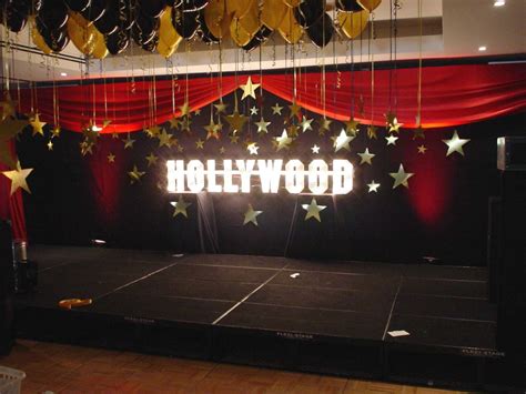 Black Backdrop With Hollywood Sign And Gold Cardboard Stars Hollywood