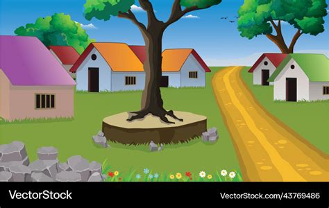 Village Cartoon Background Royalty Free Vector Image