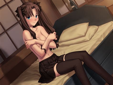 Tohsaka Rin Fatestay Night Fate Series Game Cg Third Party Edit 00s 1girl Bed Black