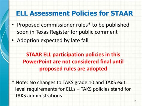 Ppt State Of Texas Assessments Of Academic Readiness Staar Tm Ell