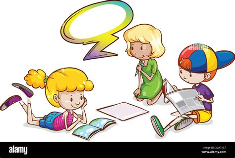 Kids Studying With An Empty Callout Template Stock Vector Image And Art