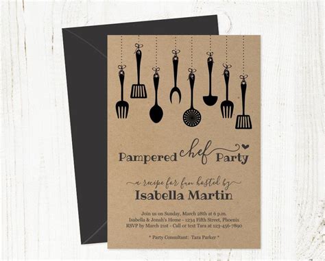 Pampered chef is a multi level marketing company whose product is kitchenwares. Pampered Chef Party Invitation Template - Printable Rustic Kitchen Party Invite on Kra… in 2020 ...