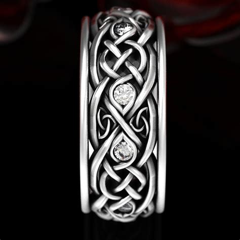Infinity Wedding Band With Moissanites 925 Sterling Silver Celtic Ring