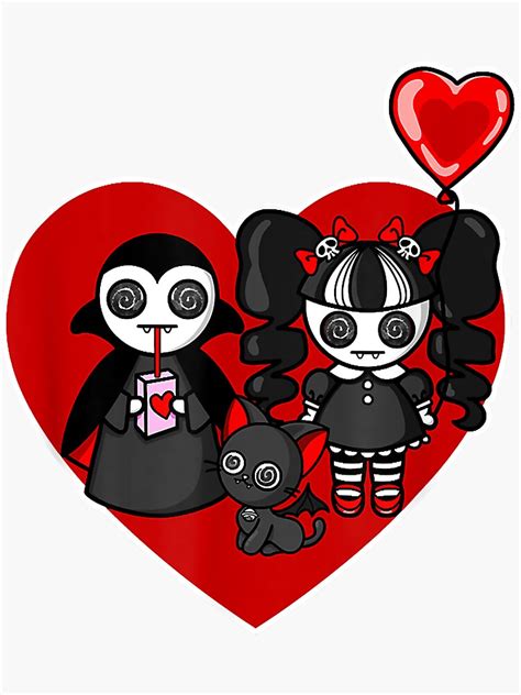 Emo Valentines Day Goth Valentine Kawaii Vampire Couple Cat Sticker