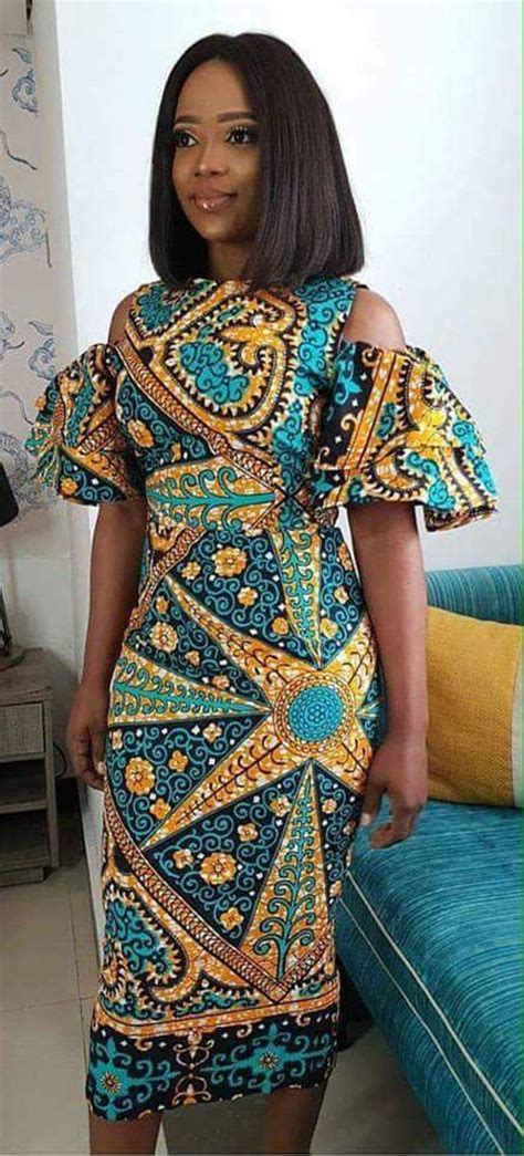 Ankara Cold Shoulder Pencil Gown African Midi Dress African Etsy Latest African Fashion