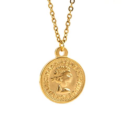 Stainless Steel Women Necklace Gold Color Pound Elizabeth Ii Euro 10