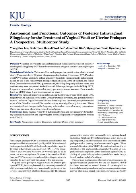 Pdf Anatomical And Functional Outcomes Of Posterior Intravaginal Slingplasty For The Treatment