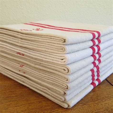 Set Of 5 Antique French Linen Towels Hand Towels Tea Towels Torchons