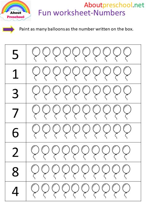 Preschool Fun Worksheet Numbers Balloon About Preschool Alfabe