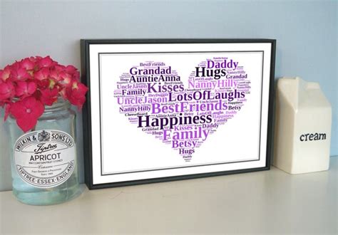 Items Similar To Framed Heart Shaped Word Art Collage Print Photo