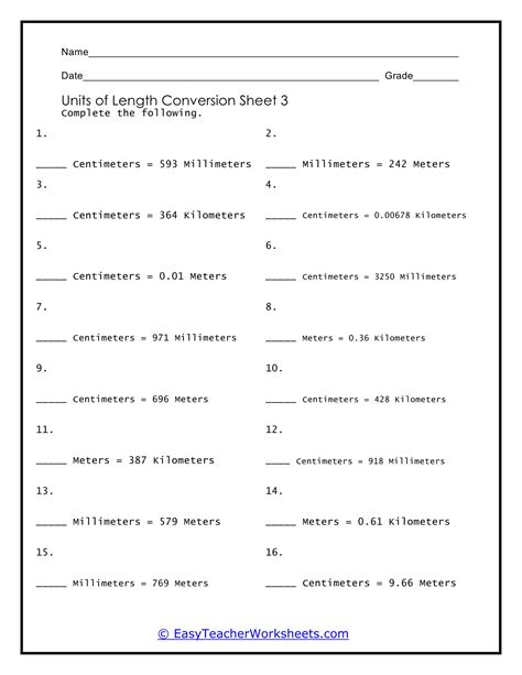 Converting Units Of Length Worksheets