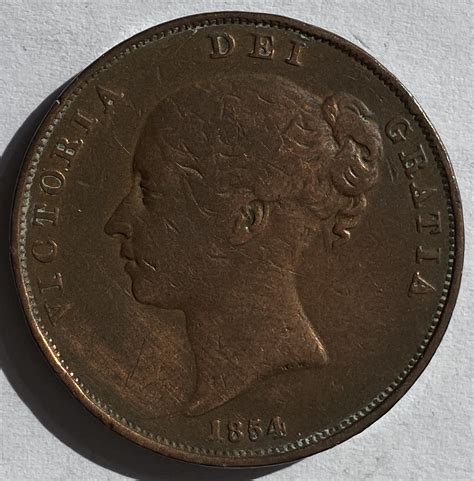 1854 Queen Victoria One Penny M J Hughes Coins