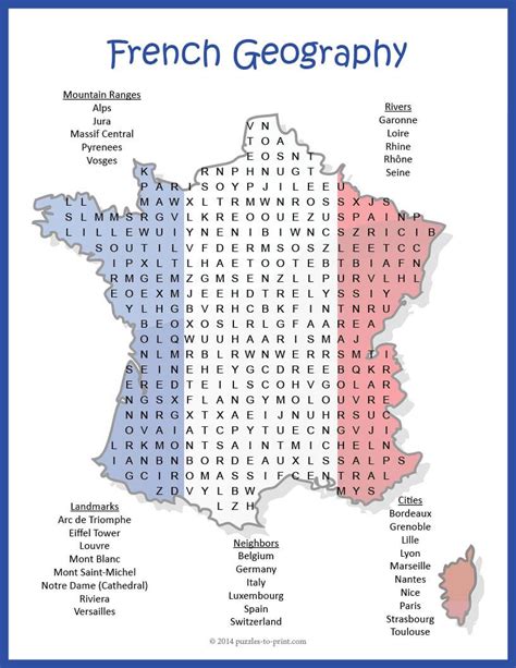 French Geography Word Search Puzzle A Fun Way For Students To Learn
