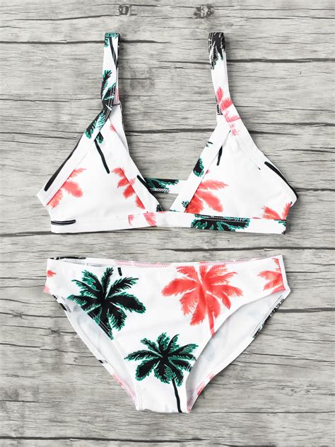 Palm Tree Print Triangle Bikini Set Romwe