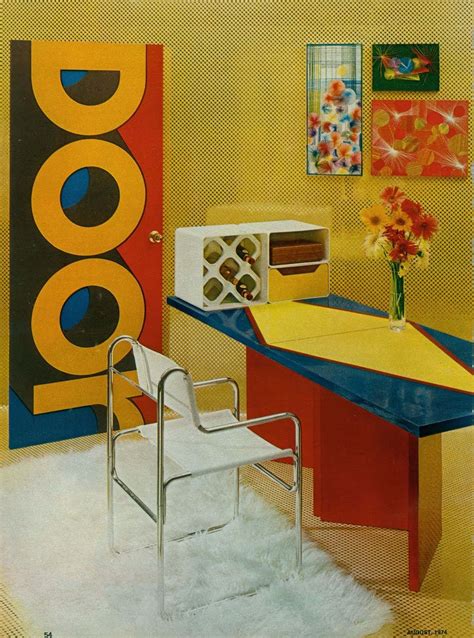 White and brown wooden table, indoors, interior design, room. Groovy Interiors: 1965 and 1974 Home Décor - Flashbak