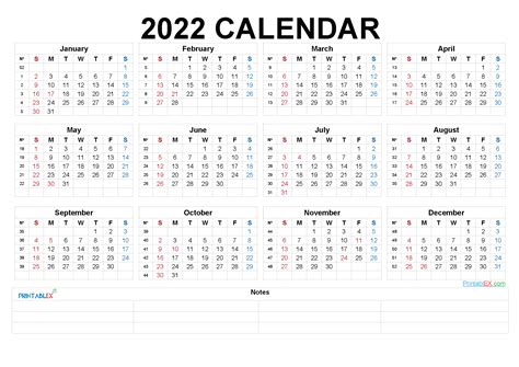 Free 2022 Calendar Printable Landscape Pdf Image